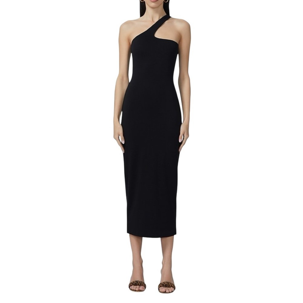 AFRM Sloane One Shoulder Bodycon Midi Dress Stretch Minimalist Black XS NWT